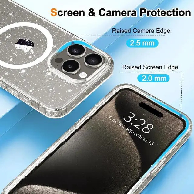 Alt view image 3 of 5 - Entronix [Magnetic] Case Compatible with iPhone 15 Plus - [Hard Back] Glitter Clear