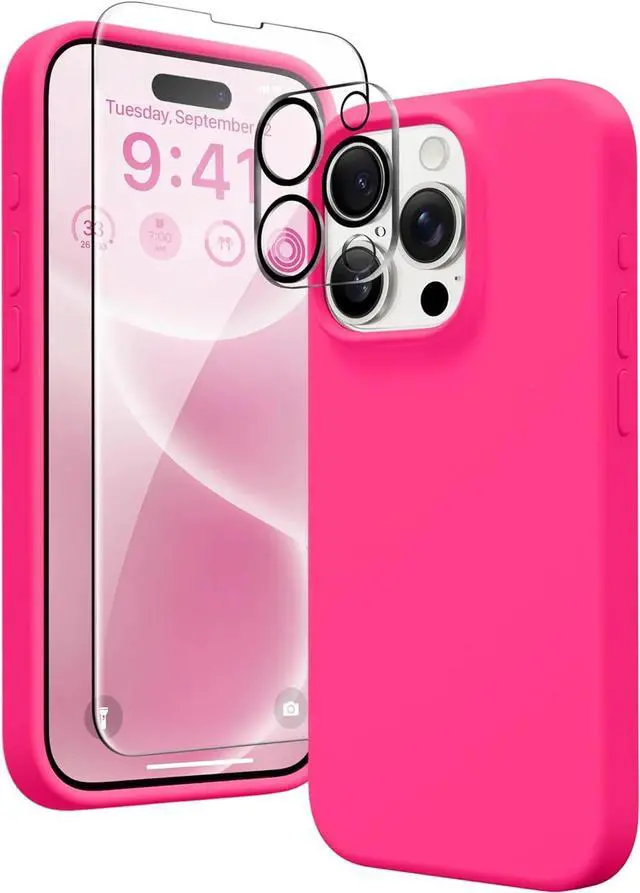 Main image of Entronix Bundle Compatible with iPhone 15 Pro - Liquid Silicone Case, 1 Clear Screen Protector & 1 Camera Lens Protector