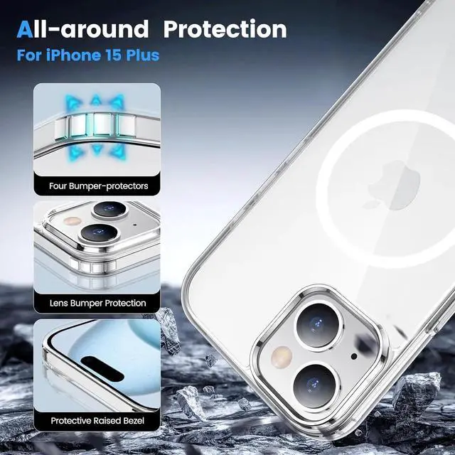 Alt view image 4 of 6 - Entronix [Magnetic] Case Compatible with iPhone 15 Plus - [Hard Back] Thick Clear