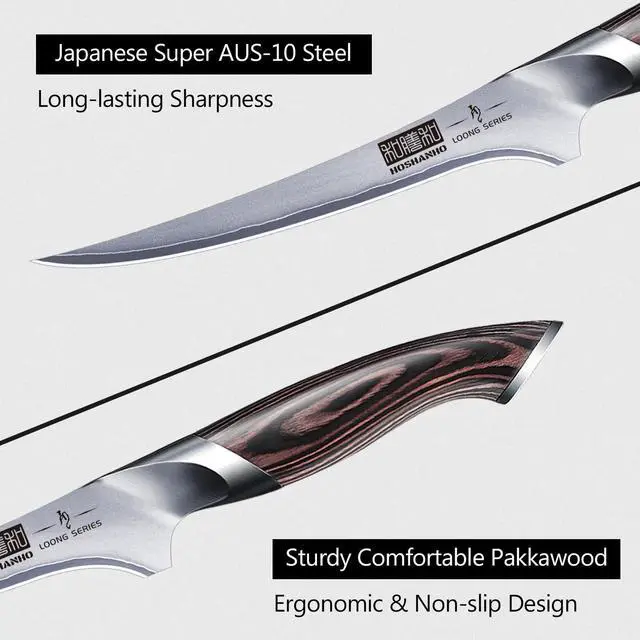 Alt view image 4 of 7 - HOSHANHO Fillet Knife 7 Inch, Super Sharp Boning Knife in High Carbon Steel AUS-10, Professional Japanese Fish Knife for Meat Poultry Cutting