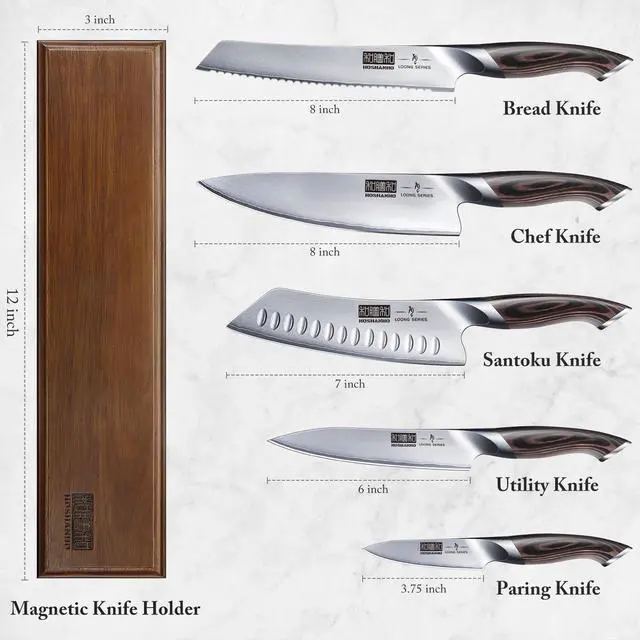 Alt view image 2 of 7 - HOSHANHO Knife Set with Magnetic Knife Holder, 6 Pieces Japanese AUS-10 High Carbon Stainless Steel Kitchen Knife Set, Ultra Sharp Professional Chef Knives Sets