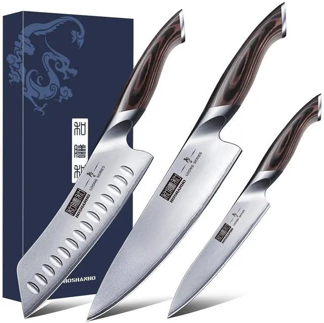 Main image of HOSHANHO 3 Pieces Knife Set, Professional Japanese AUS-10 Stainless Steel Kitchen Knife Set, Ultra Sharp Chef Knives Sets with Ergonomic Pakkawood Handle