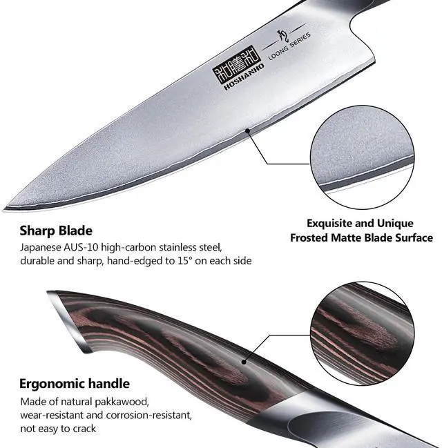 Alt view image 3 of 6 - HOSHANHO 3 Pieces Knife Set, Professional Japanese AUS-10 Stainless Steel Kitchen Knife Set, Ultra Sharp Chef Knives Sets with Ergonomic Pakkawood Handle
