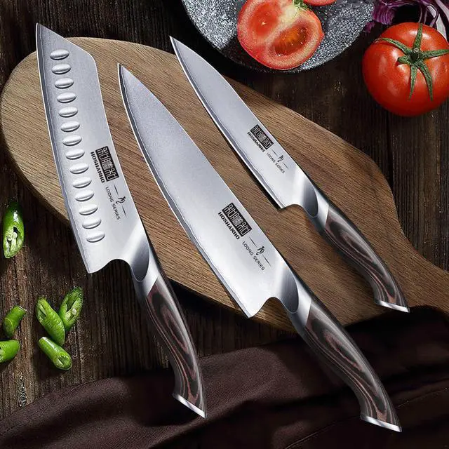 Alt view image 6 of 6 - HOSHANHO 3 Pieces Knife Set, Professional Japanese AUS-10 Stainless Steel Kitchen Knife Set, Ultra Sharp Chef Knives Sets with Ergonomic Pakkawood Handle