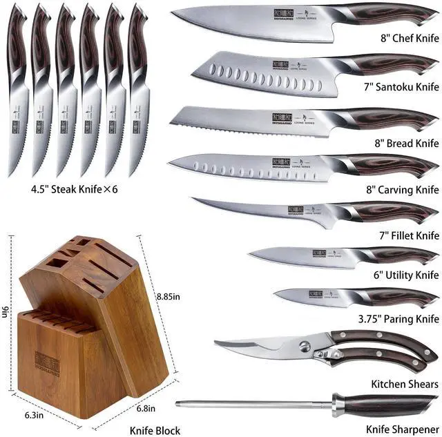Alt view image 4 of 7 - HOSHANHO 16-Piece Knife Set, Japanese AUS-10 Stainless Steel Kitchen Knife Set, Ultra Sharp Chef Knife Block Set with Sharpener