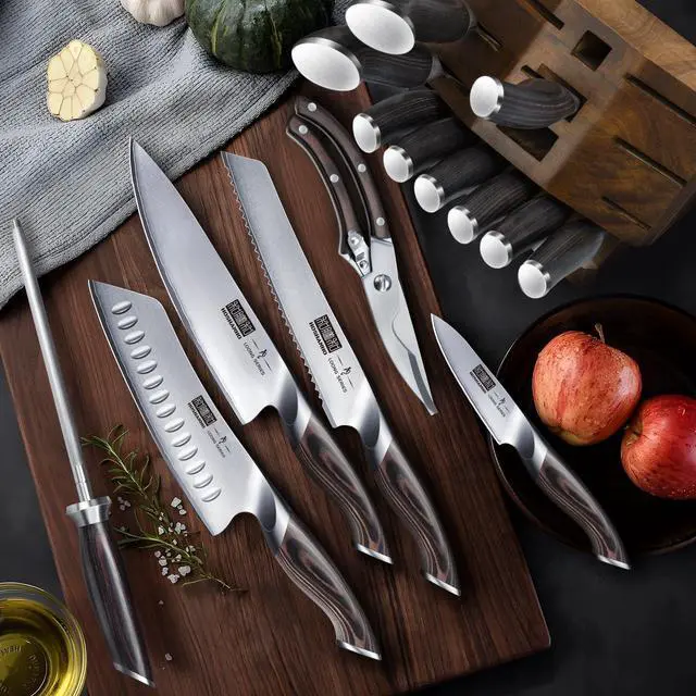 Alt view image 7 of 7 - HOSHANHO 16-Piece Knife Set, Japanese AUS-10 Stainless Steel Kitchen Knife Set, Ultra Sharp Chef Knife Block Set with Sharpener