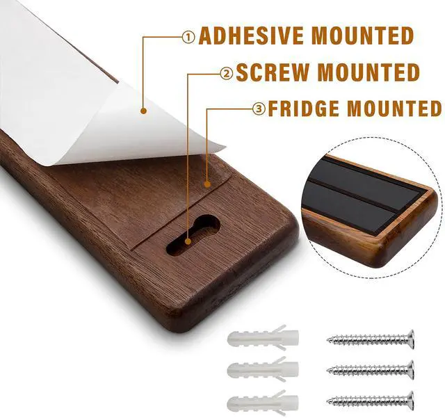 Alt view image 3 of 7 - HOSHANHO Magnetic Knife Strips, Magnetic Knife Holder for Wall 16 Inch, Acacia Wood Knife Magnetic Strip Use as Knife Bar, Knife Holder for Kitchen Utensil Organizer