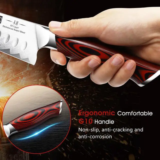 Alt view image 4 of 7 - HOSHANHO Damascus Santoku Knife, 7 Inch Professiona Kitchen KnifeVG-10 Damascus Steel Ultra-Sharp Santoku Chef Knife with Ergonomic G10 Handle
