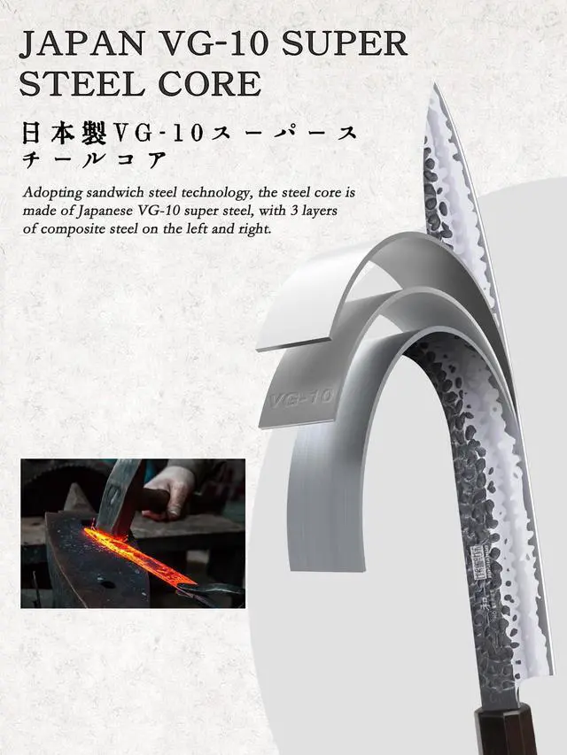 Alt view image 2 of 6 - HOSHANHO Sushi Knife 10 Inch, Hand Forged VG10 Super Steel Yanagiba, Japanese Sashimi Kitchen Chef Knife for Cutting Sushi & Fish Filleting