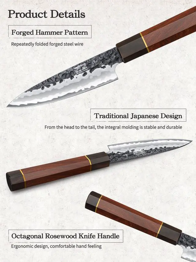 Alt view image 4 of 6 - HOSHANHO Paring Knife 3.75 Inch Peeling knife, Razor Sharp Japanese VG10 Steel Core Small Kitchen Knife, Hand Forged Fruit Knife for Peeling & Coring with Ergonomic Handle
