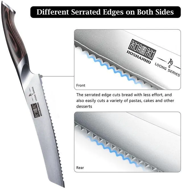Alt view image 3 of 6 - HOSHANHO Bread Knife 8 inch, Japanese AUS-10 High Carbon Stainless Steel Serrated Bread Knife, Professional Bread Cutting Knife for Homemade Bread