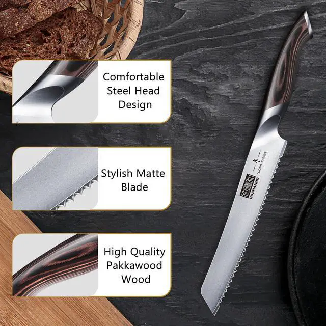 Alt view image 4 of 6 - HOSHANHO Bread Knife 8 inch, Japanese AUS-10 High Carbon Stainless Steel Serrated Bread Knife, Professional Bread Cutting Knife for Homemade Bread