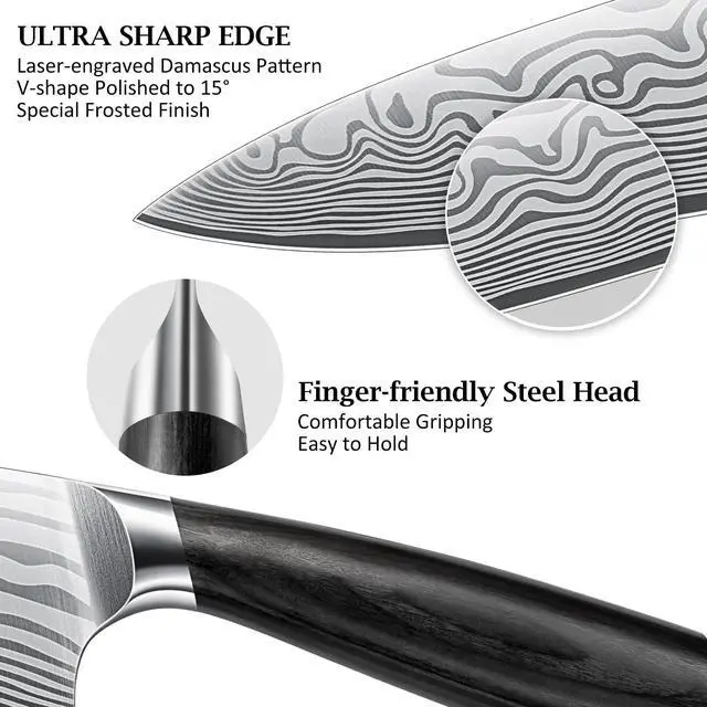 Alt view image 3 of 7 - HOSHANHO 16-Piece Knife Set with Block, Ultra Sharp High Carbon Powder Steel Knife Block Set, Chef Knife Set Professional Kitchen Knives Set with Sharpener and Pakkawood Handle