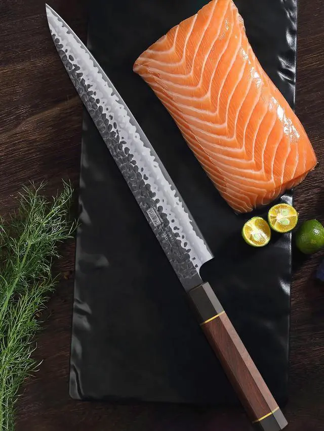 Alt view image 6 of 6 - HOSHANHO Sushi Knife 10 Inch, Hand Forged VG10 Super Steel Yanagiba, Japanese Sashimi Kitchen Chef Knife for Cutting Sushi & Fish Filleting