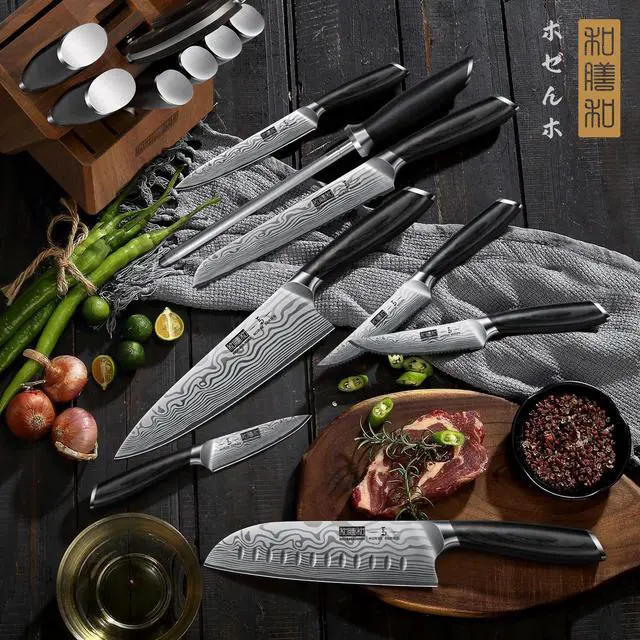 Alt view image 7 of 7 - HOSHANHO 16-Piece Knife Set with Block, Ultra Sharp High Carbon Powder Steel Knife Block Set, Chef Knife Set Professional Kitchen Knives Set with Sharpener and Pakkawood Handle