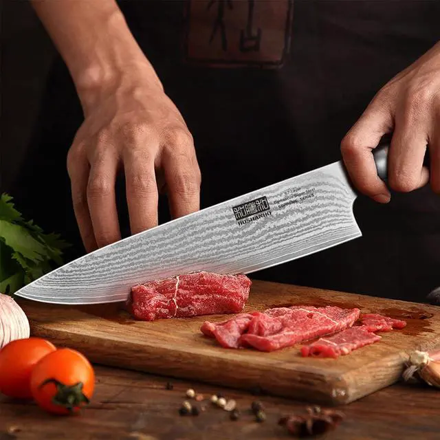 Alt view image 6 of 7 - HOSHANHO Damascus Kitchen Knife Set 3-Piece, Ultra Sharp 8" Chef Knife, 7" Santoku Knife, 3.75" Paring Knife, Professional VG-10 Damascus Super Steel Chef Knife Set with Ergonomic Handle