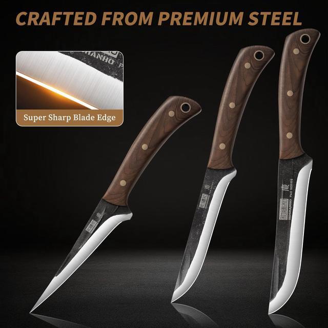 Alt view image 3 of 7 - HOSHANHO Butcher Knife Set, 3-Piece Super Sharp Hand Forged Set, Includes Fillet, Dividing & Paring Knives, Upgraded High Carbon Stainless Steel Meat Cutting Set for Home & Outdoor
