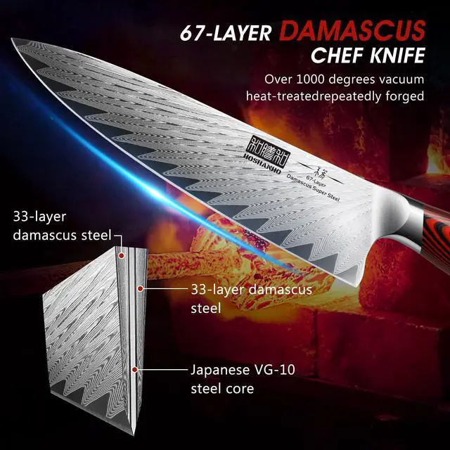 Alt view image 2 of 7 - HOSHANHO 8 Inch Damascus Chef Knife, Professional VG-10 Damascus Super Steel Kitchen Knife, Ultra Sharp Cooking Knife with Ergonomic G10 Handle