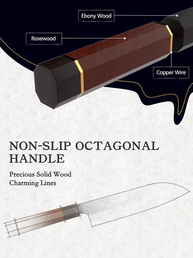 Alt view image 3 of 7 - HOSHANHO Chef's Santoku Knife 7 Inch, Professional Japanese VG-10 Super Steel Chef Knife, Ultra Sharp Kitchen Knife with Octagonal Rosewood Handle