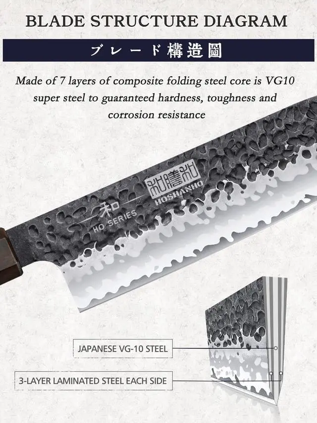 Alt view image 2 of 7 - HOSHANHO Chef's Santoku Knife 7 Inch, Professional Japanese VG-10 Super Steel Chef Knife, Ultra Sharp Kitchen Knife with Octagonal Rosewood Handle