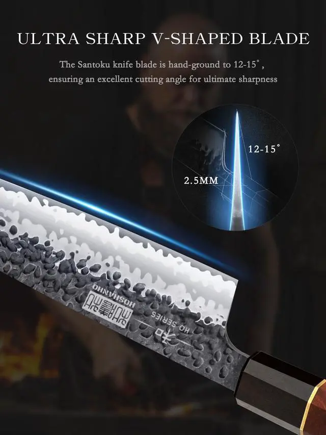 Alt view image 4 of 7 - HOSHANHO Chef's Santoku Knife 7 Inch, Professional Japanese VG-10 Super Steel Chef Knife, Ultra Sharp Kitchen Knife with Octagonal Rosewood Handle