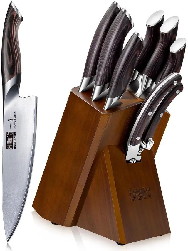Main image of HOSHANHO 8-Piece Kitchen Knife Set, Japanese AUS-10 Super Steel Knife Set with Block, Professional Ultra Sharp Chef Knife Set with Scissors