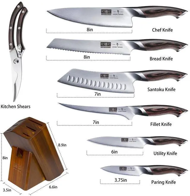 Alt view image 4 of 7 - HOSHANHO 8-Piece Kitchen Knife Set, Japanese AUS-10 Super Steel Knife Set with Block, Professional Ultra Sharp Chef Knife Set with Scissors
