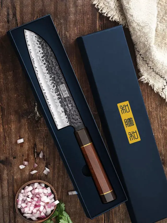 Alt view image 7 of 7 - HOSHANHO Chef's Santoku Knife 7 Inch, Professional Japanese VG-10 Super Steel Chef Knife, Ultra Sharp Kitchen Knife with Octagonal Rosewood Handle