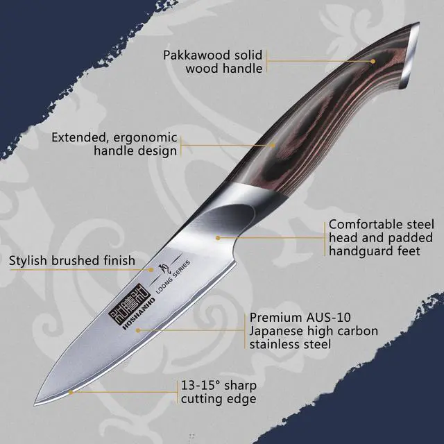 Alt view image 2 of 6 - HOSHANHO 3.75 inch Paring Knife, Japanese AUS-10 High Carbon Stainless Steel Small Kitchen Knife, Ultra Sharp Fruit Knife with Ergonomic Pakkawood Handle