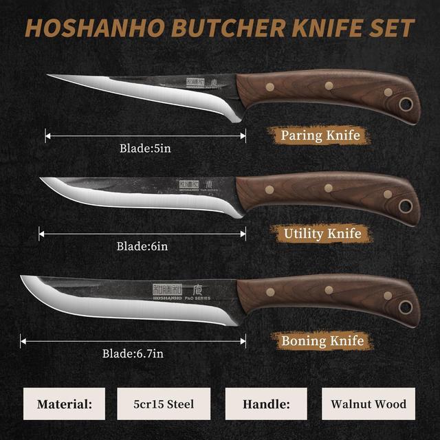 Alt view image 2 of 7 - HOSHANHO Butcher Knife Set, 3-Piece Super Sharp Hand Forged Set, Includes Fillet, Dividing & Paring Knives, Upgraded High Carbon Stainless Steel Meat Cutting Set for Home & Outdoor