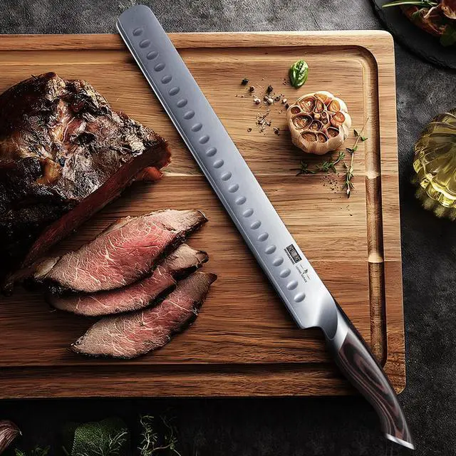 Alt view image 5 of 7 - HOSHANHO Carving Knife 12 Inch, Japanese AUS-10 Slicing Knife with Ergonomic Pakkawood Handle, Razor Sharp Brisket Knife for Meat Cutting, BBQ, Turkey