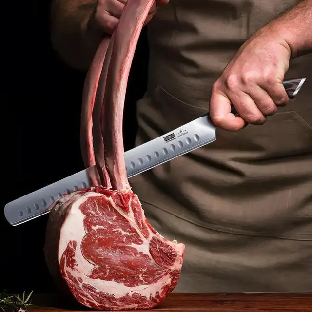 Alt view image 6 of 7 - HOSHANHO Carving Knife 12 Inch, Japanese AUS-10 Slicing Knife with Ergonomic Pakkawood Handle, Razor Sharp Brisket Knife for Meat Cutting, BBQ, Turkey