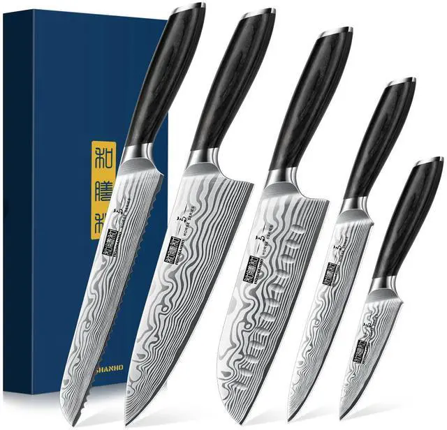 Main image of HOSHANHO 5 Pieces Knife Set, Professional Powder Steel Chef Knife Set, Ultra Sharp Japanese Kitchen Knives Set with Ergonomic Pakkawood Handle