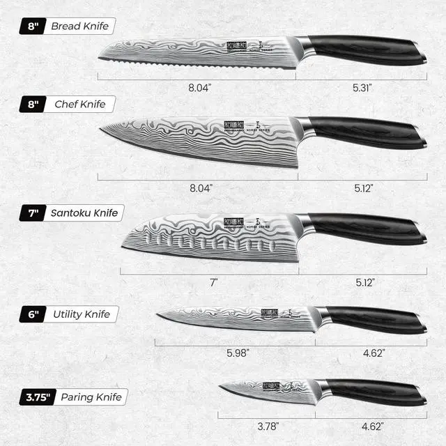 Alt view image 2 of 7 - HOSHANHO 5 Pieces Knife Set, Professional Powder Steel Chef Knife Set, Ultra Sharp Japanese Kitchen Knives Set with Ergonomic Pakkawood Handle