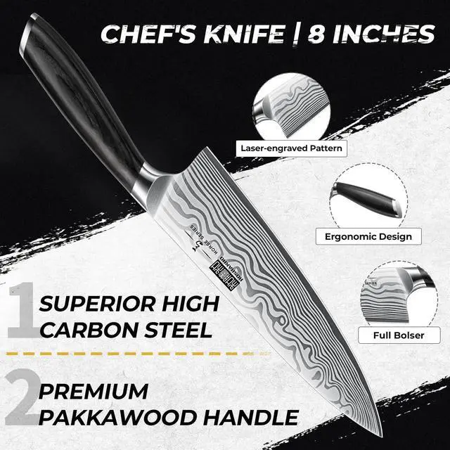 Alt view image 3 of 7 - HOSHANHO 5 Pieces Knife Set, Professional Powder Steel Chef Knife Set, Ultra Sharp Japanese Kitchen Knives Set with Ergonomic Pakkawood Handle
