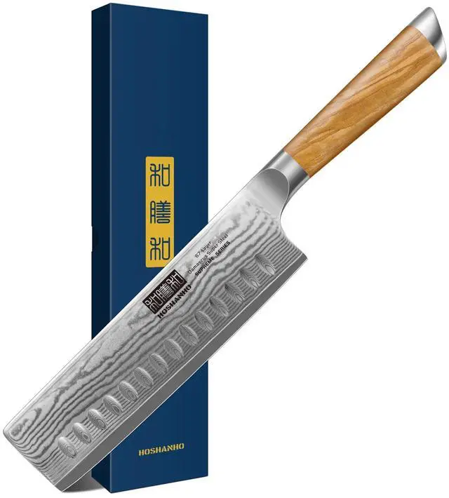 Main image of HOSHANHO Damascus Nakiri Knife 6.5 Inch, Super Sharp Damascus VG-10 Japanese Kitchen Knife, Cleaver and Vegetable Knife with Ergonomic Olive Wood Handle