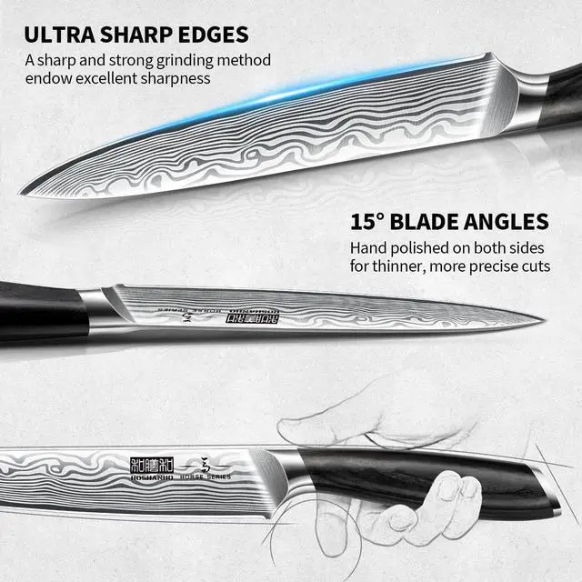 Alt view image 4 of 7 - HOSHANHO 5 Pieces Knife Set, Professional Powder Steel Chef Knife Set, Ultra Sharp Japanese Kitchen Knives Set with Ergonomic Pakkawood Handle