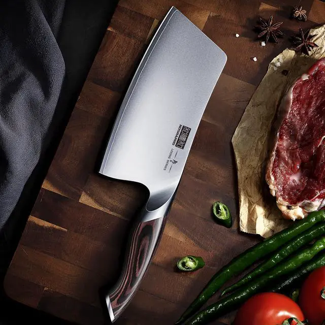 Alt view image 6 of 7 - HOSHANHO Cleaver Knife 7 Inch, Ultra Sharp Japanese AUS-10 High Carbon Steel Vegetable Meat Cleaver, Multifunction Chopper Butcher Knife for Home Kitchen and Restaurant