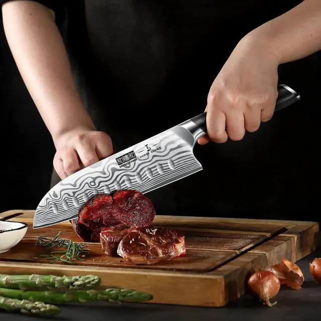 Alt view image 6 of 7 - HOSHANHO 5 Pieces Knife Set, Professional Powder Steel Chef Knife Set, Ultra Sharp Japanese Kitchen Knives Set with Ergonomic Pakkawood Handle