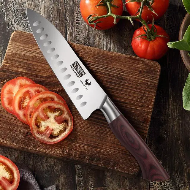 Alt view image 5 of 7 - HOSHANHO Santoku Knife 7 Inch, Professional High Carbon Stainless Steel Kitchen Knife, Super Sharp Cooking Knife with Ergonomic Wood Handle