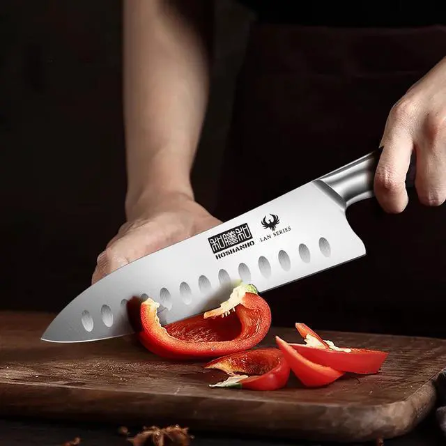 Alt view image 6 of 7 - HOSHANHO Santoku Knife 7 Inch, Professional High Carbon Stainless Steel Kitchen Knife, Super Sharp Cooking Knife with Ergonomic Wood Handle