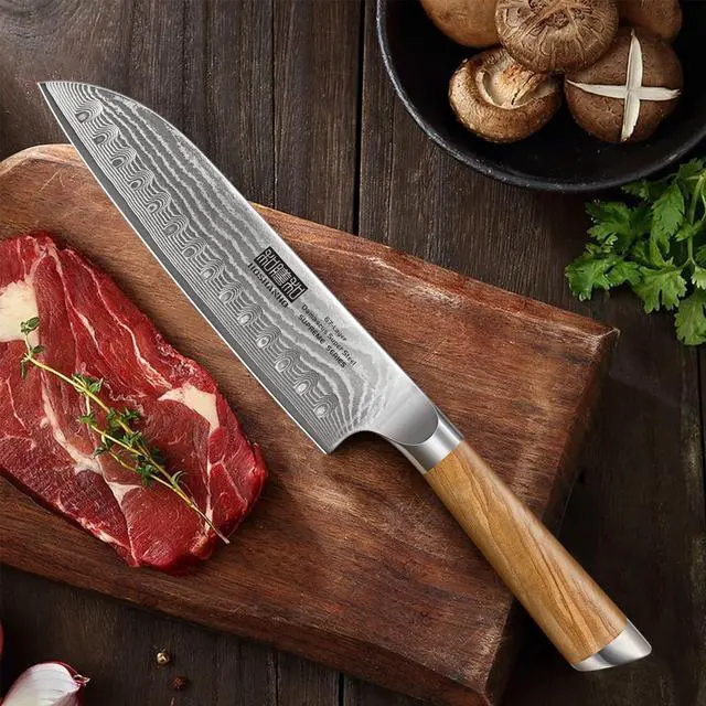 Alt view image 5 of 7 - HOSHANHO Damascus Santoku Knife 7 Inch, Professional Japanese Damascus Super Steel Kitchen Knife, Sharp Cooking Knife with Durable Ergonomic Olive Wood Handle