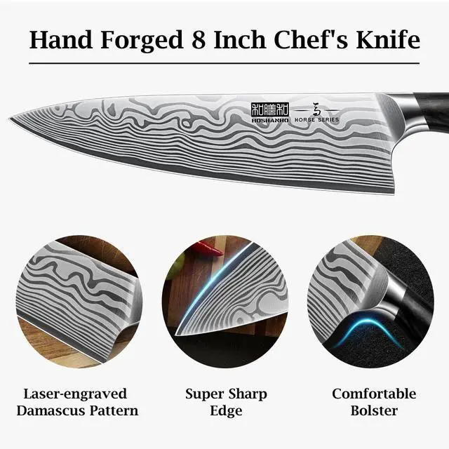 Alt view image 2 of 7 - HOSHANHO 8 Inch Chef Knife, Ultra Sharp High Carbon Powder Steel Kitchen Knife, Professional Japanese Chef's Knife with Ergonomic Pakkawood Handle