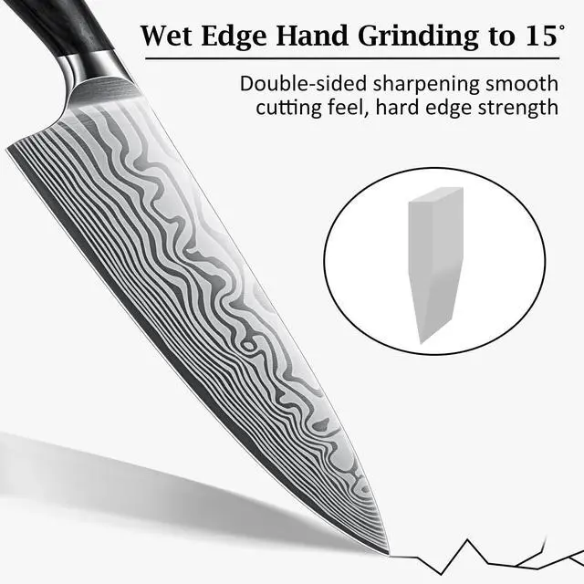 Alt view image 3 of 7 - HOSHANHO 8 Inch Chef Knife, Ultra Sharp High Carbon Powder Steel Kitchen Knife, Professional Japanese Chef's Knife with Ergonomic Pakkawood Handle