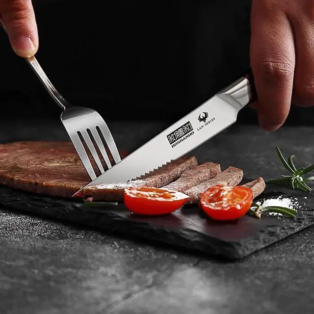 Alt view image 6 of 7 - HOSHANHO Steak Knife Set 8 Pieces, 4.5 Inch Super Sharp High Carbon Stainless Steel Steak Knife Set, Professional Premium Serrated Precise Cutting with Ergonomic Wood Handle