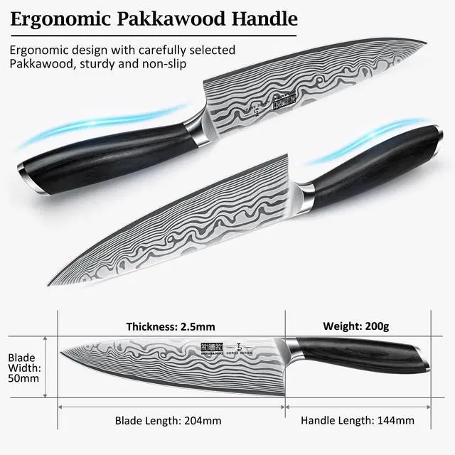 Alt view image 4 of 7 - HOSHANHO 8 Inch Chef Knife, Ultra Sharp High Carbon Powder Steel Kitchen Knife, Professional Japanese Chef's Knife with Ergonomic Pakkawood Handle