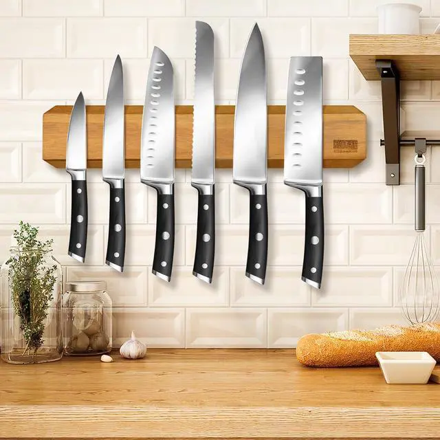 Alt view image 6 of 7 - HOSHANHO Magnetic Knife Holder for Wall 16 inch, Acacia Wood Magnetic Knife Strips, Knife Magnetic Strips Knife Bar for Art Supply Organizer & Tool Holder