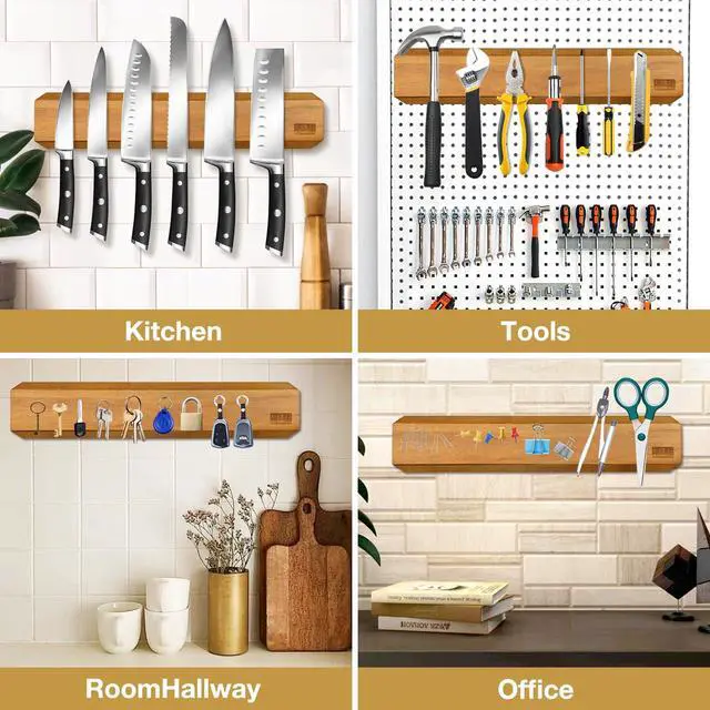 Alt view image 5 of 7 - HOSHANHO Magnetic Knife Holder for Wall 16 inch, Acacia Wood Magnetic Knife Strips, Knife Magnetic Strips Knife Bar for Art Supply Organizer & Tool Holder