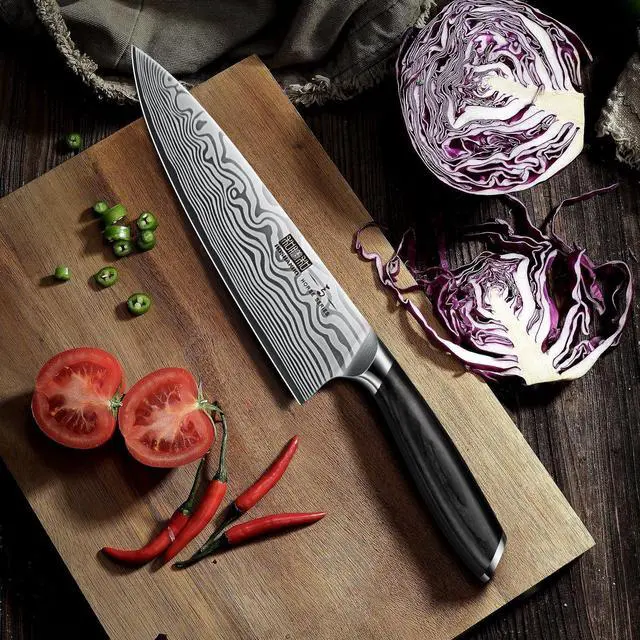 Alt view image 7 of 7 - HOSHANHO 8 Inch Chef Knife, Ultra Sharp High Carbon Powder Steel Kitchen Knife, Professional Japanese Chef's Knife with Ergonomic Pakkawood Handle