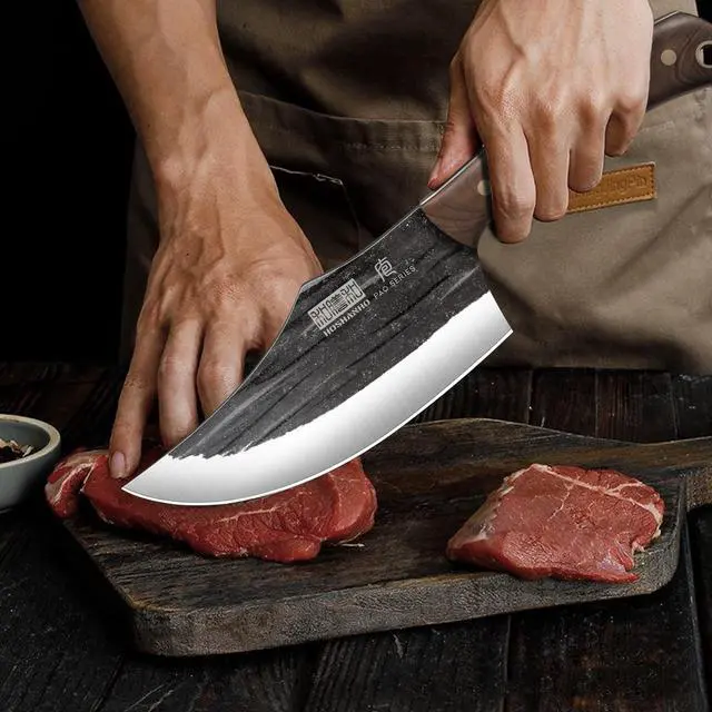 Alt view image 6 of 7 - HOSHANHO Butcher Knife Set, Hand Forged Butcher Chef Knife Set with Roll Bag, Sharp Kitchen Knife Set of Meat Cleaver Knife Bone Chopper Knife Fillet Knife Set for Home & Camping & BBQ Gift for Men